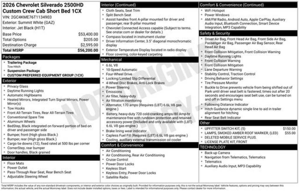 New 2026 Chevrolet Silverado 2500 HD Custom Truck