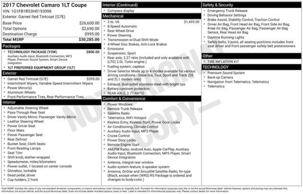 Used 2017 Chevrolet Camaro 1LT Performance