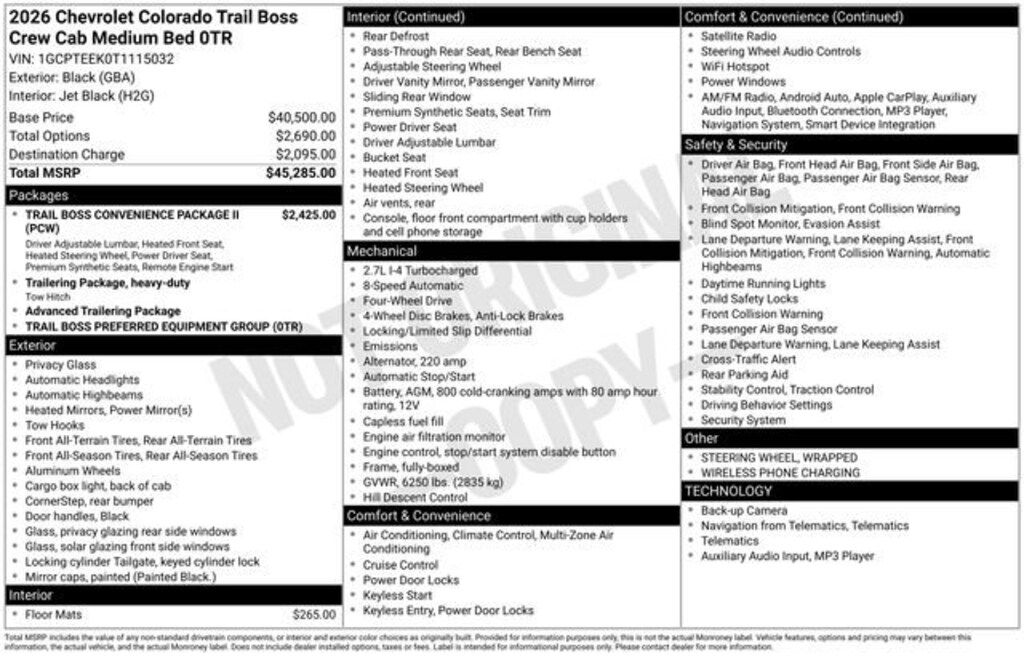 New 2026 Chevrolet Colorado Trail Boss Truck