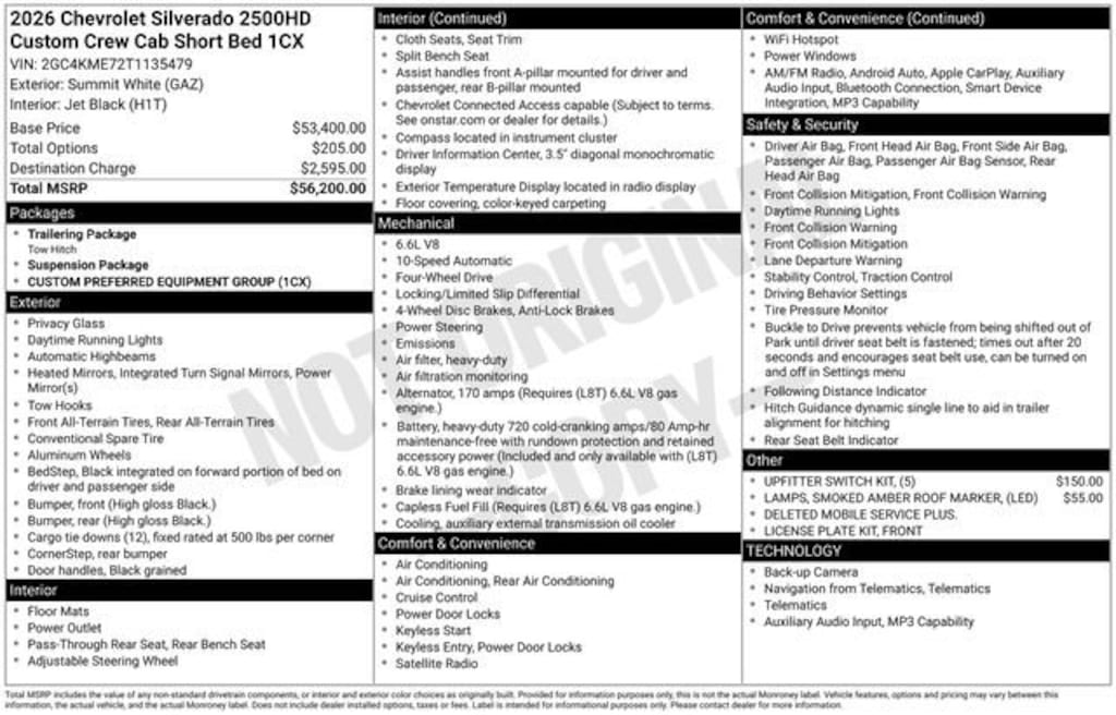 New 2026 Chevrolet Silverado 2500 HD Custom Truck