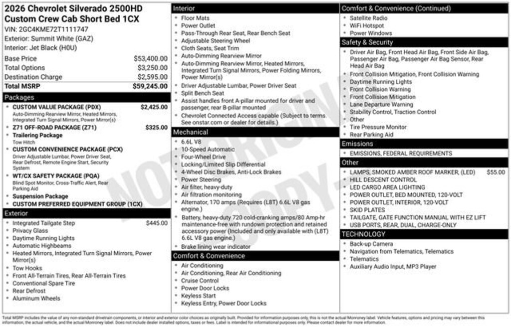 New 2026 Chevrolet Silverado 2500 HD Custom Truck