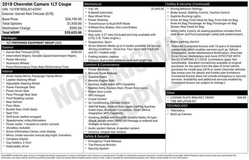 Used 2018 Chevrolet Camaro 1LT Performance