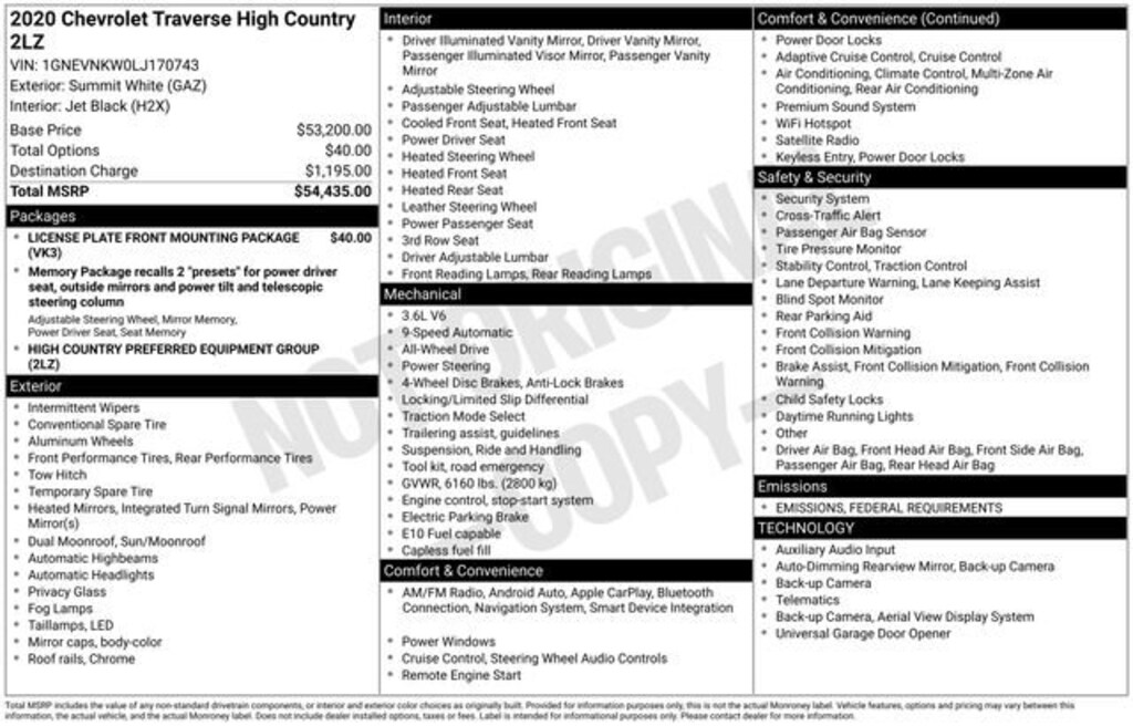 Used 2020 Chevrolet Traverse High Country SUV
