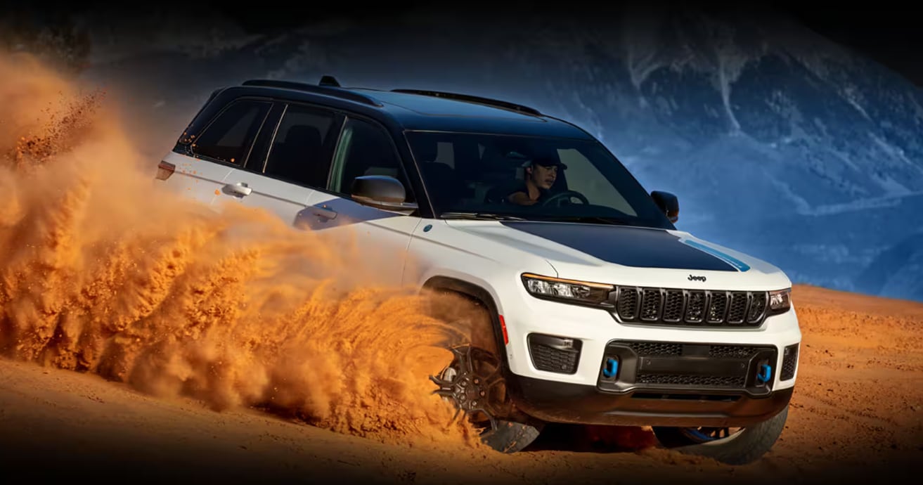 Jeep EV driving in Dunes