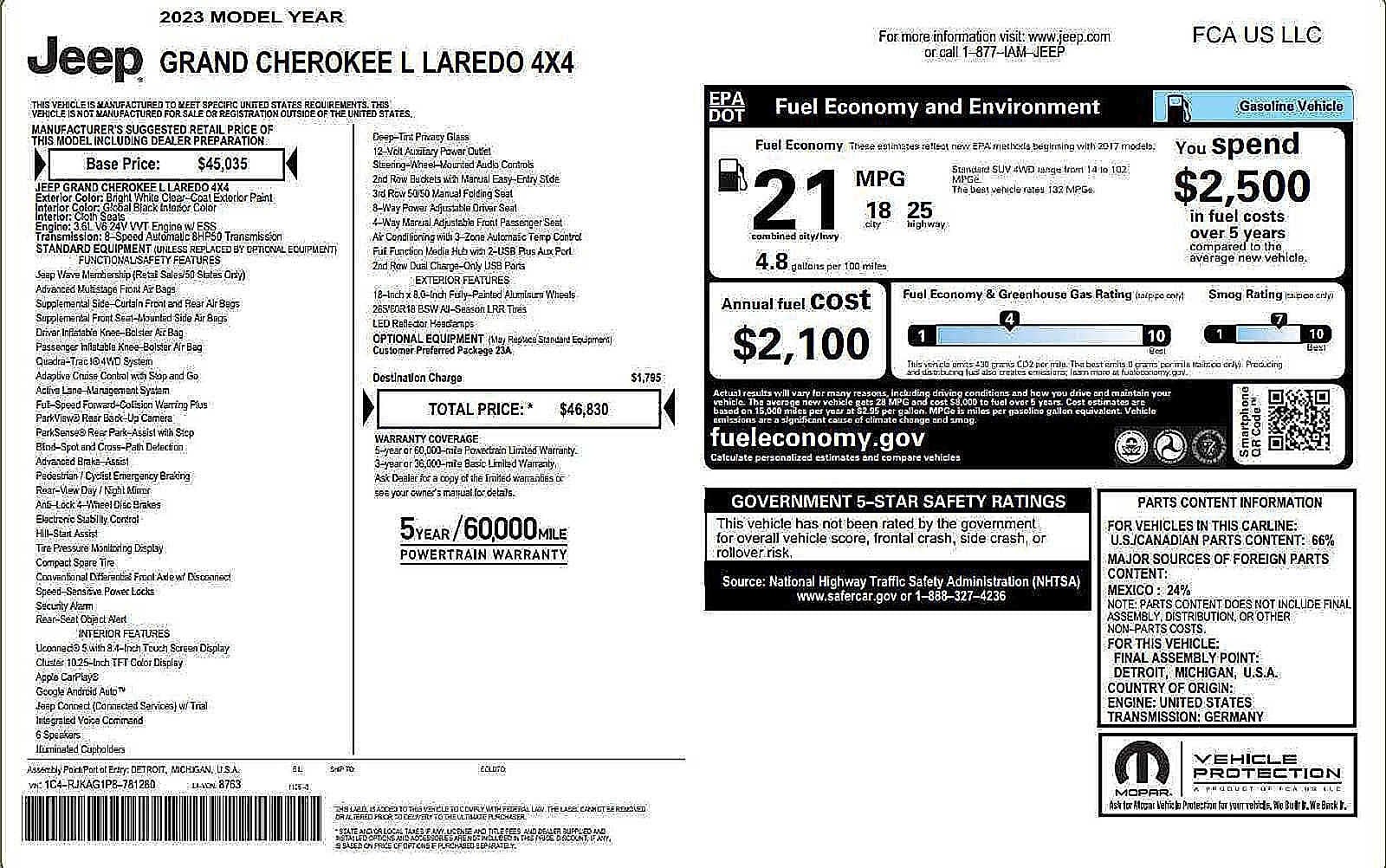Certified 2023 Jeep Grand Cherokee L Laredo with VIN 1C4RJKAG1P8781280 for sale in Flemington, NJ
