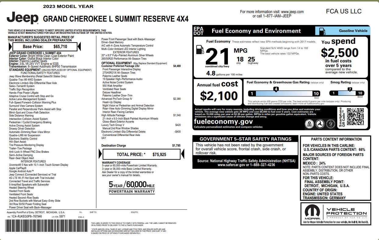 Certified 2023 Jeep Grand Cherokee L Summit Reserve with VIN 1C4RJKEG0P8767946 for sale in Flemington, NJ