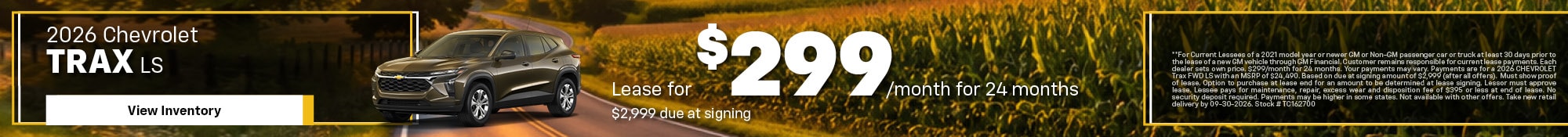 2026 Chevrolet Trax LS Lease for $299/month for 24 months $2,999 due at signing