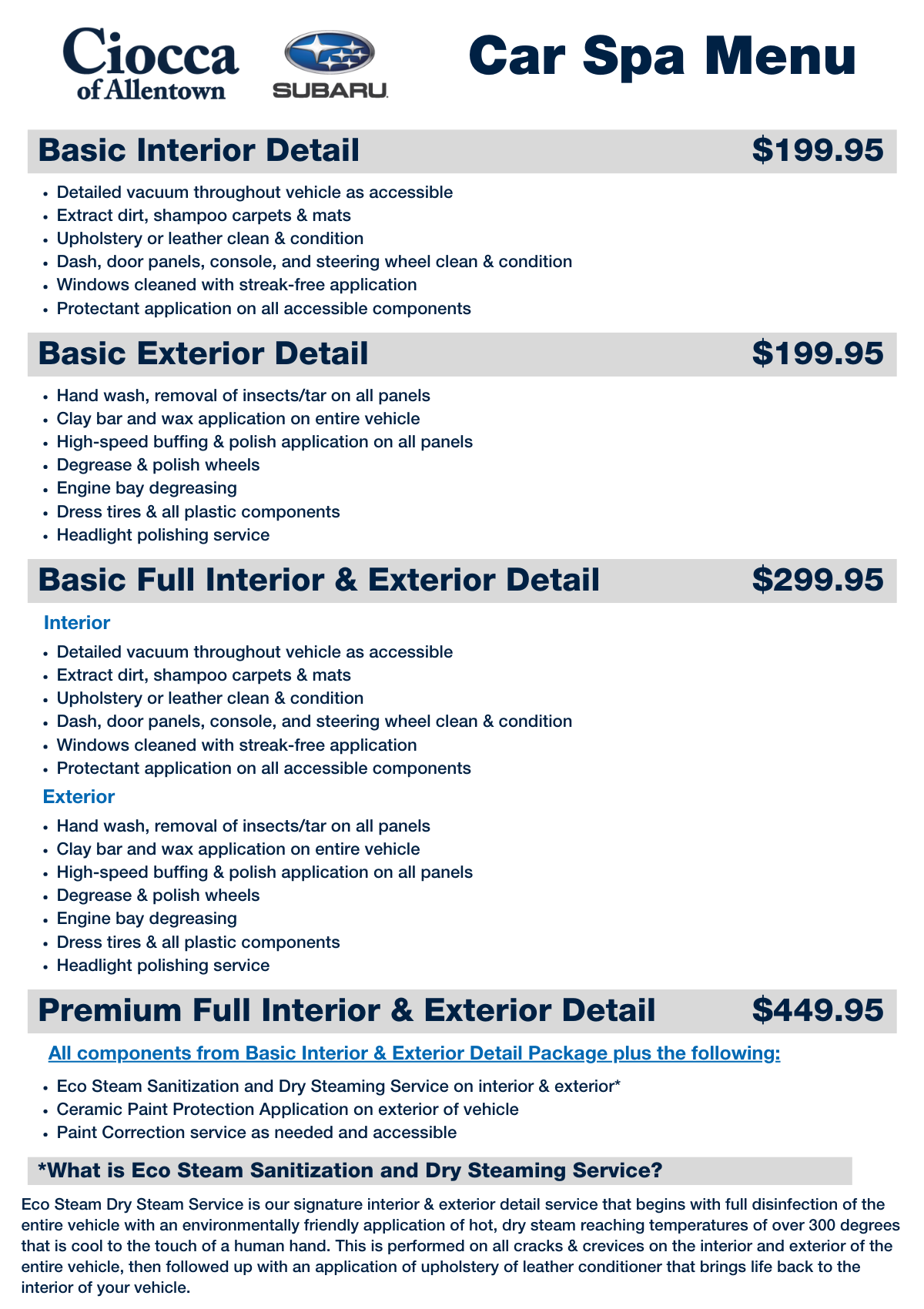 Subaru Detailing Services Ciocca Subaru of Allentown
