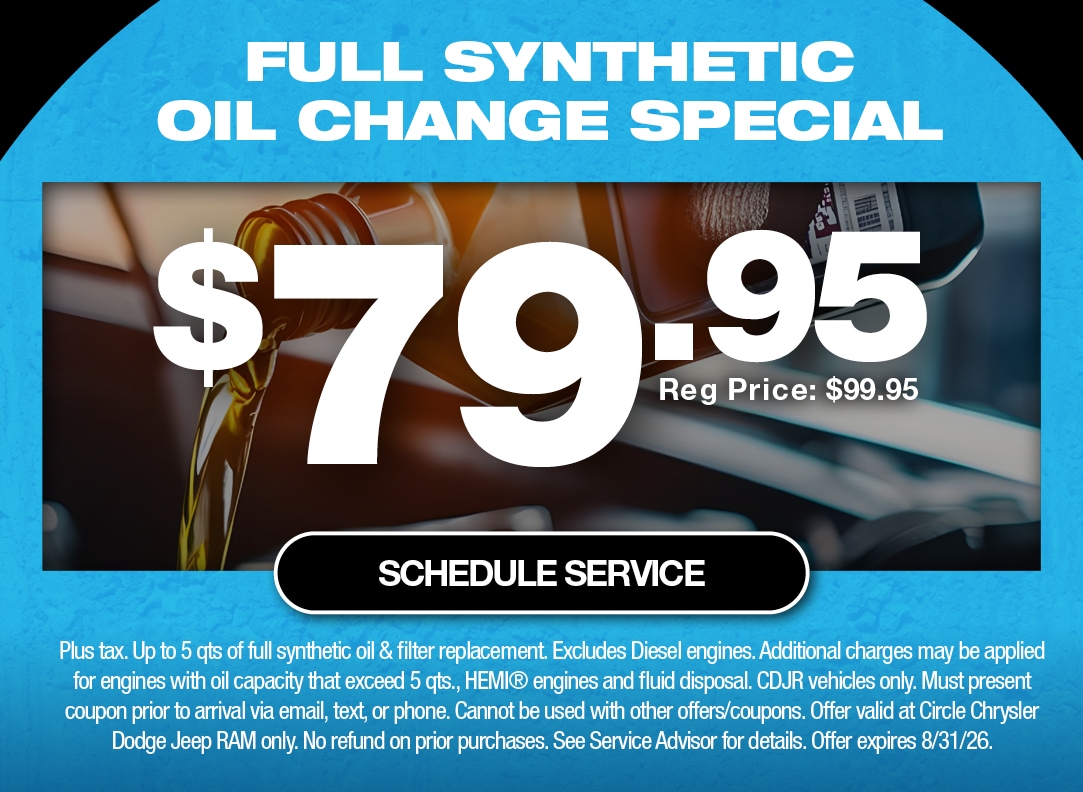 Full Synthetic Oil Change Special at Circle Chrysler Dodge Jeep Ram