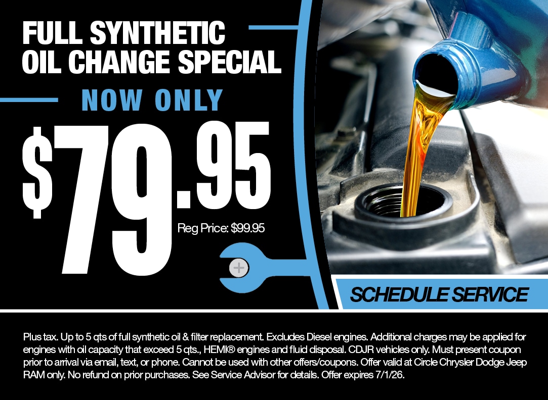 Full Synthetic Oil Change Special at Circle Chrysler Dodge Jeep Ram