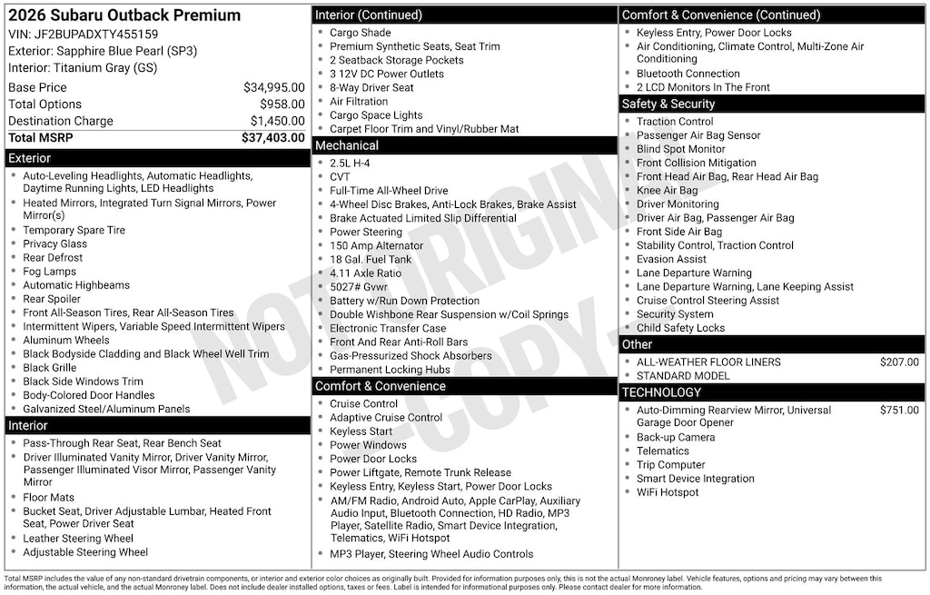 New 2026 Subaru Outback Premium SUV