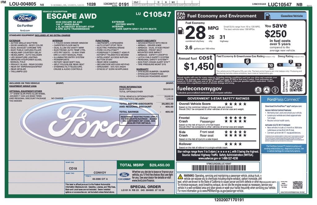 Used 2020 Ford Escape SE