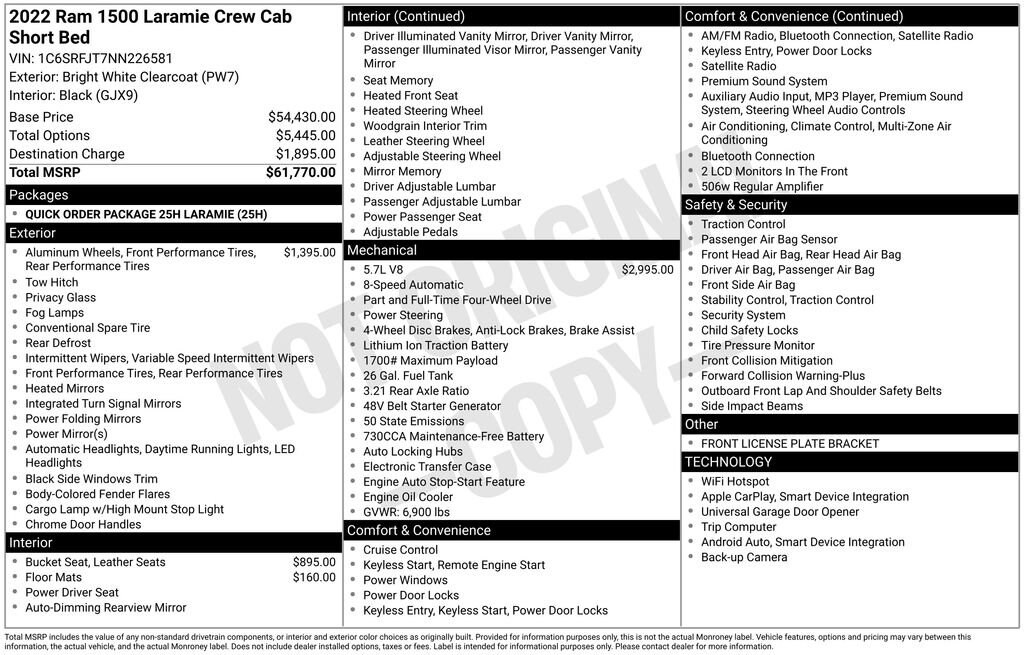 Used 2022 Ram 1500 Laramie Crew Cab 4x4 57 Box Truck