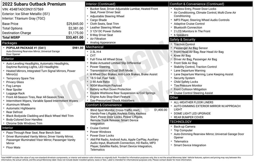 Used 2022 Subaru Outback Premium