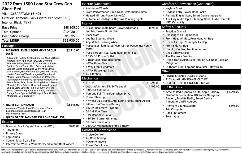 Used 2022 Ram 1500 Lone Star Crew Cab 4x4 57 Box Truck