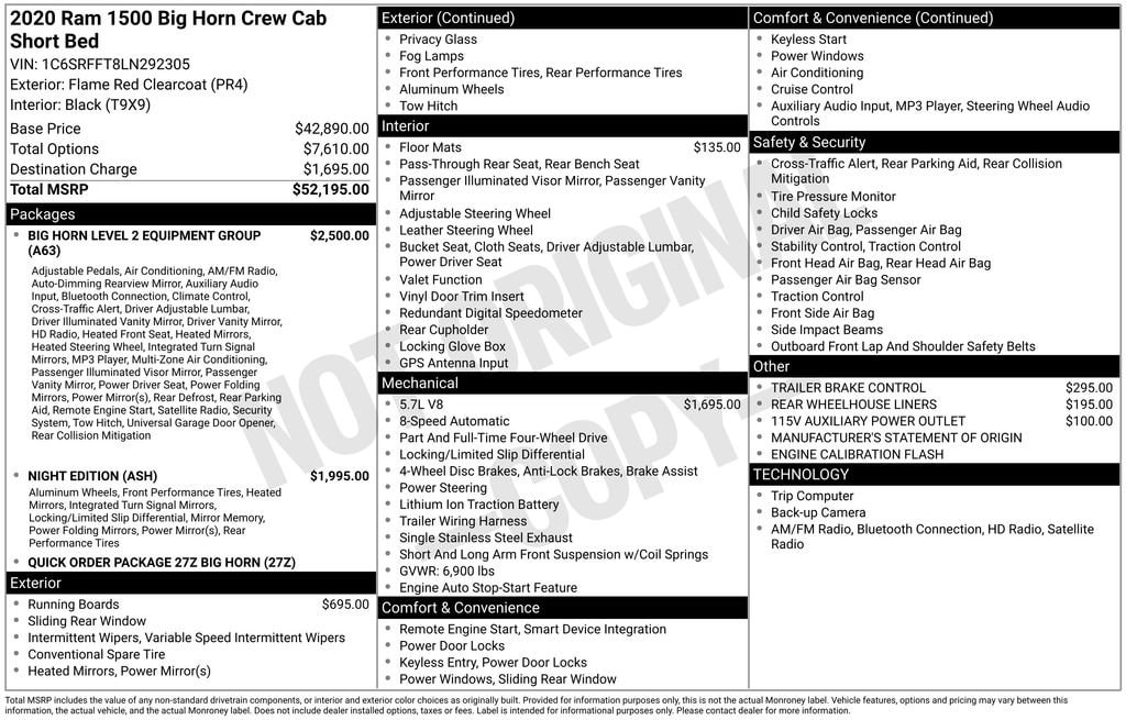 Used 2020 Ram 1500 Big Horn Crew Cab 4x4 57 Box Truck