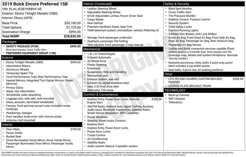 Used 2019 Buick Encore Preferred SUV