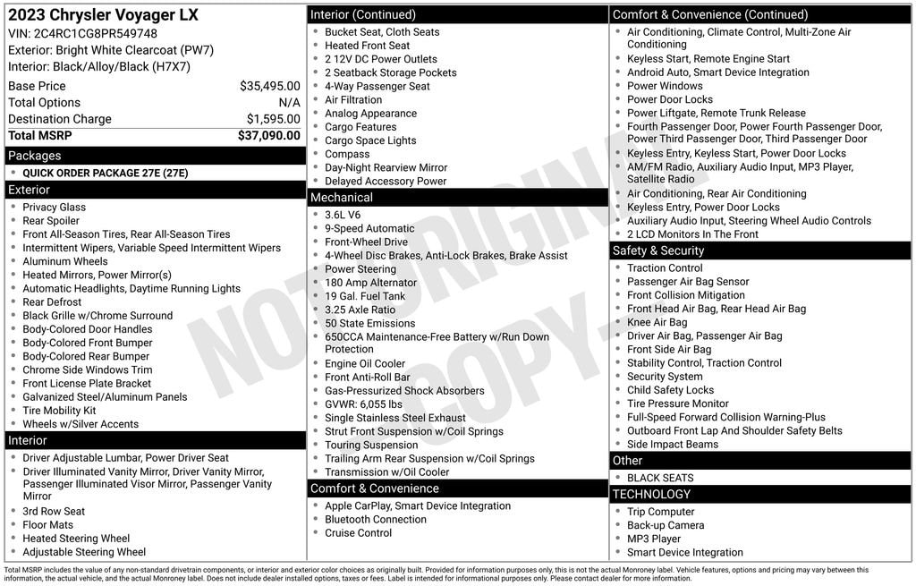 Used 2023 Chrysler Voyager LX Minivan