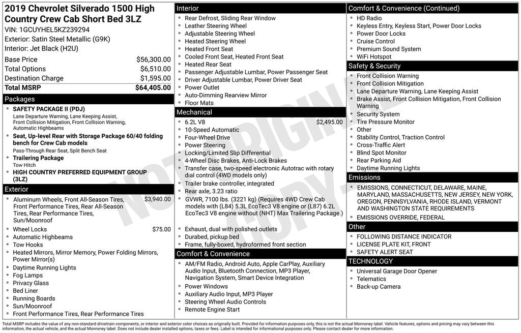 Used 2019 Chevrolet Silverado 1500 High Country Truck