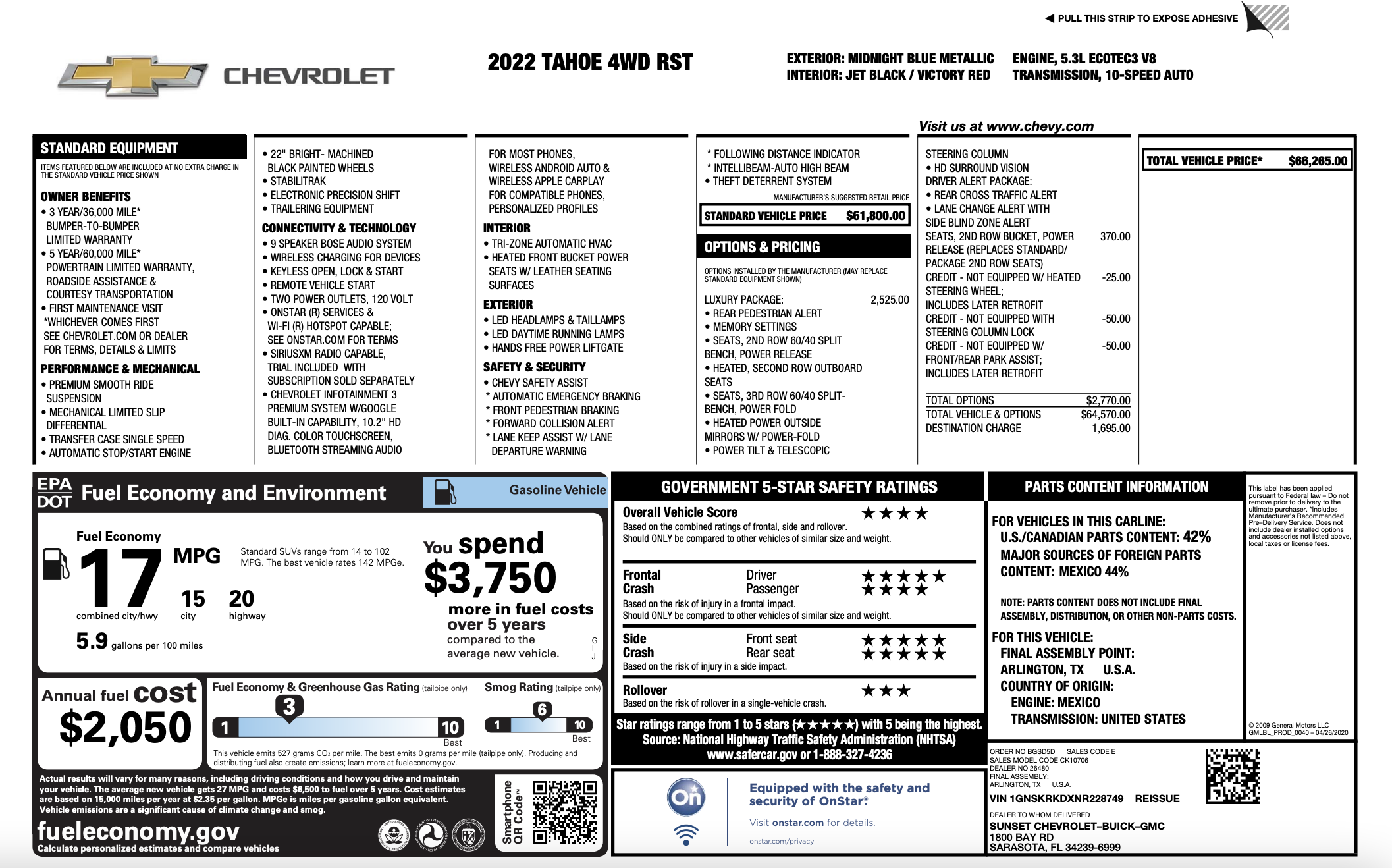 Used 2022 Chevrolet Tahoe RST with VIN 1GNSKRKDXNR228749 for sale in Knoxville, TN