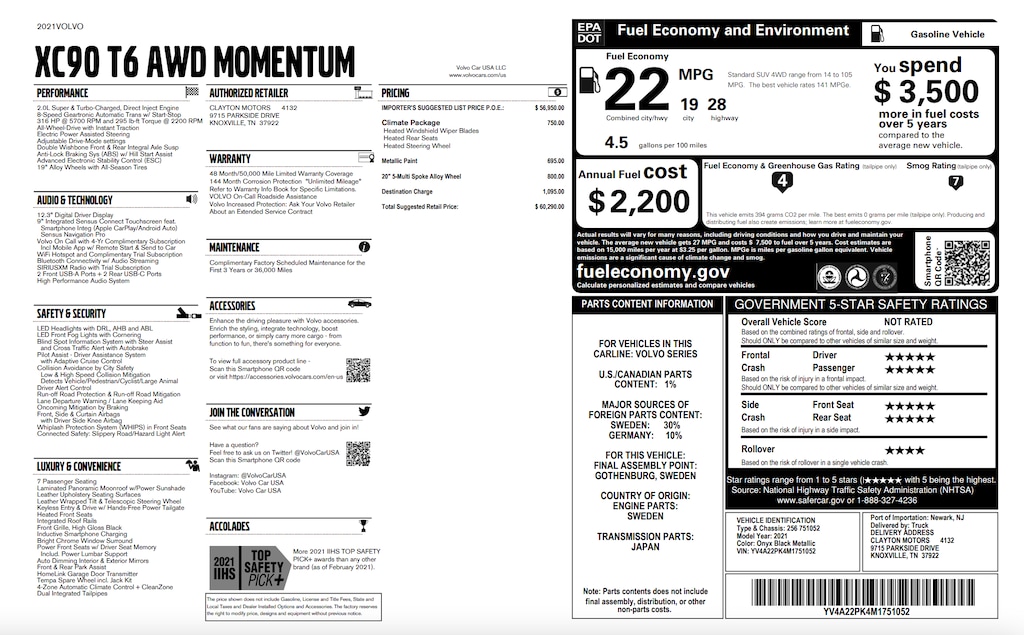 Certified 2021 Volvo XC90 T6 AWD Momentum 7P Sport Utility