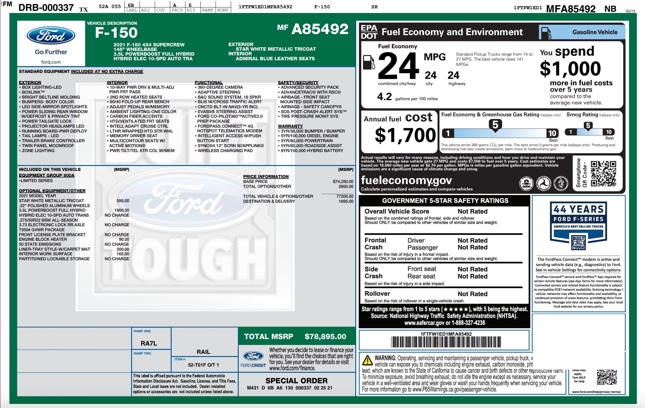 Used 2021 Ford F-150 Limited with VIN 1FTFW1ED1MFA85492 for sale in Knoxville, TN