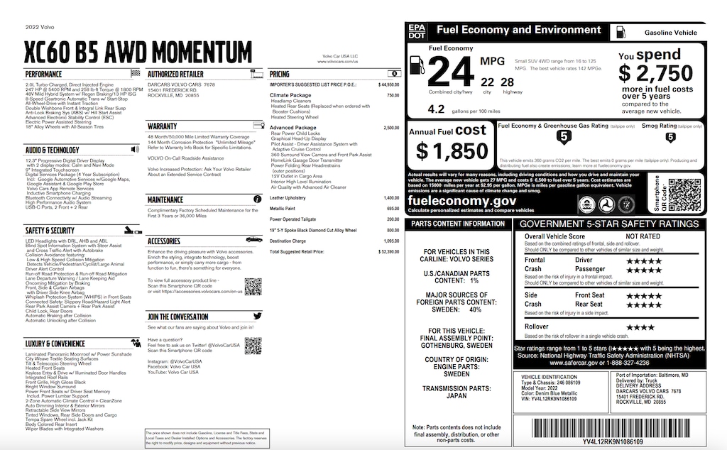 Certified 2022 Volvo XC60 B5 AWD Momentum Sport Utility