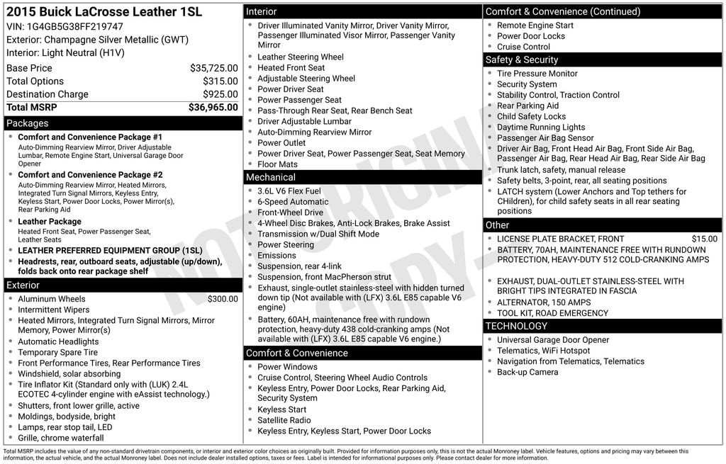 Used 2015 Buick LaCrosse Leather Sedan