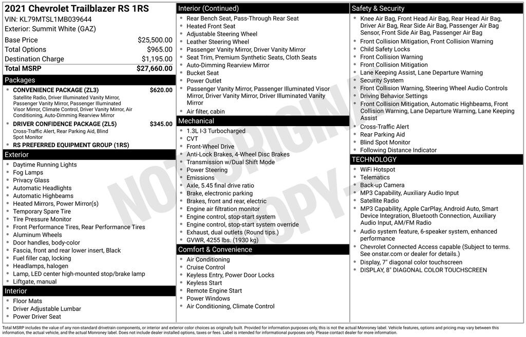 Used 2021 Chevrolet Trailblazer RS SUV
