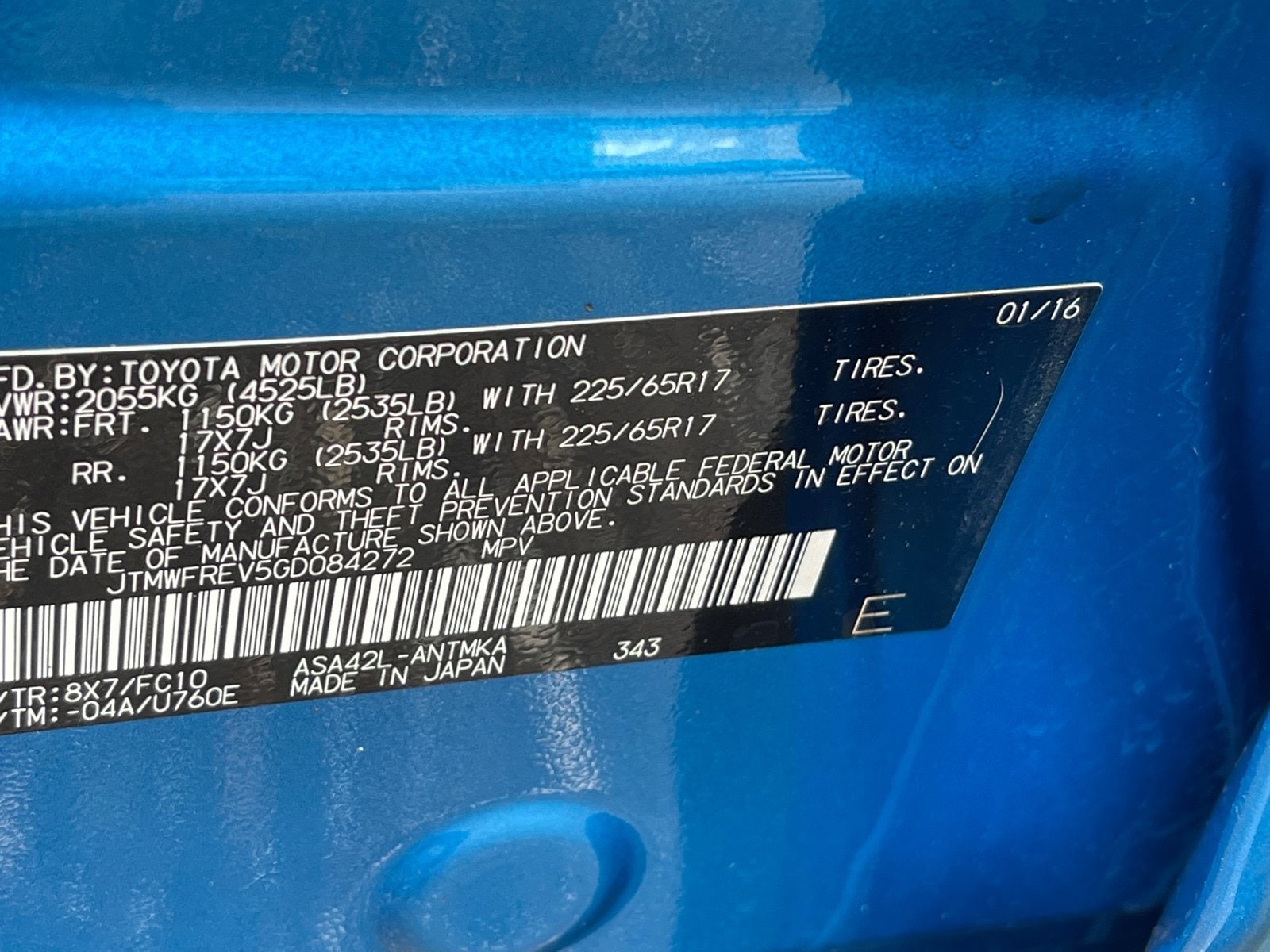 Where Is The Color Code On A Toyota Rav4