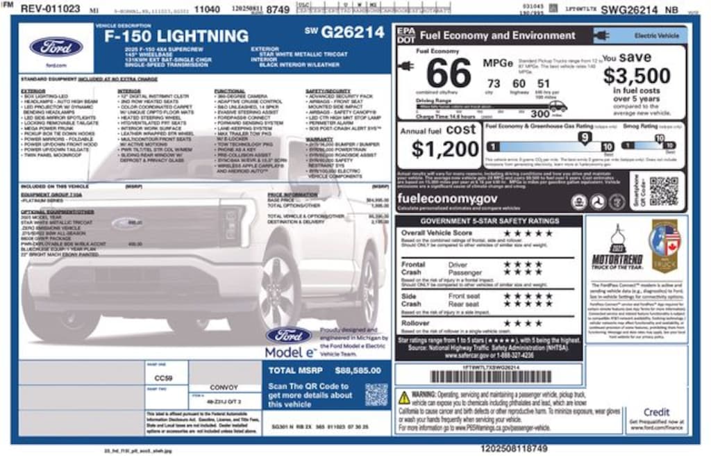 New 2025 Ford F-150 Lightning Platinum Truck