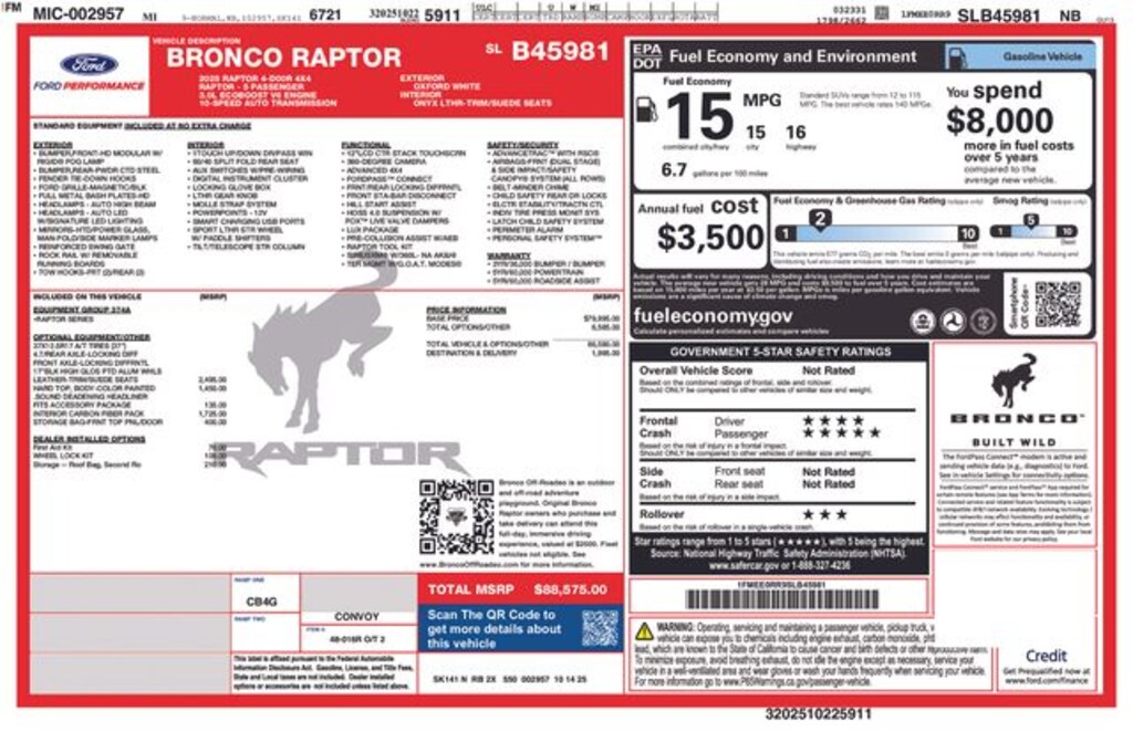 New 2025 Ford Bronco Raptor SUV