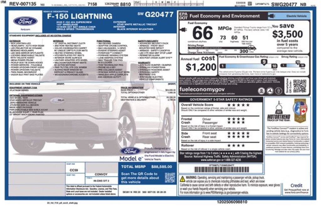 New 2025 Ford F-150 Lightning Platinum Truck