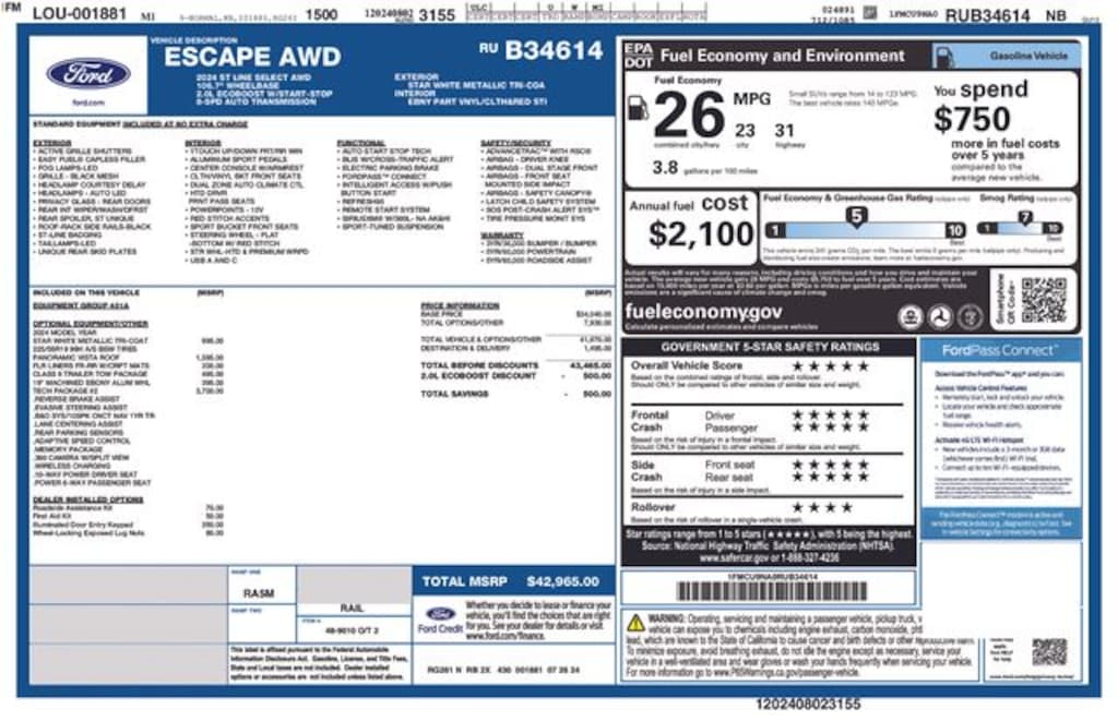 New 2024 Ford Escape ST-Line Select SUV