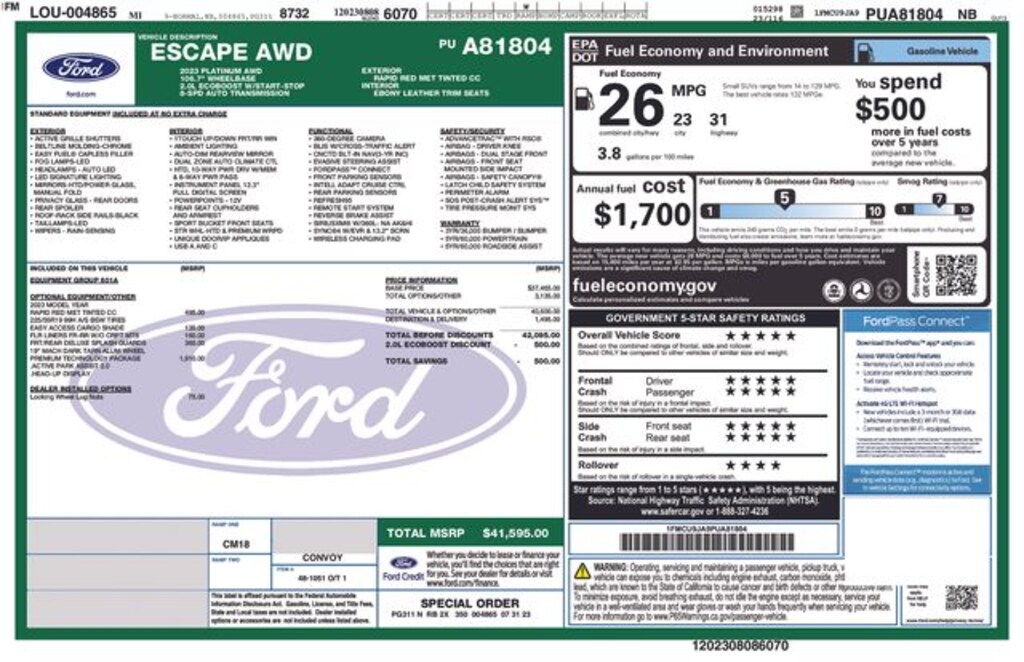 Certified 2023 Ford Escape Platinum SUV