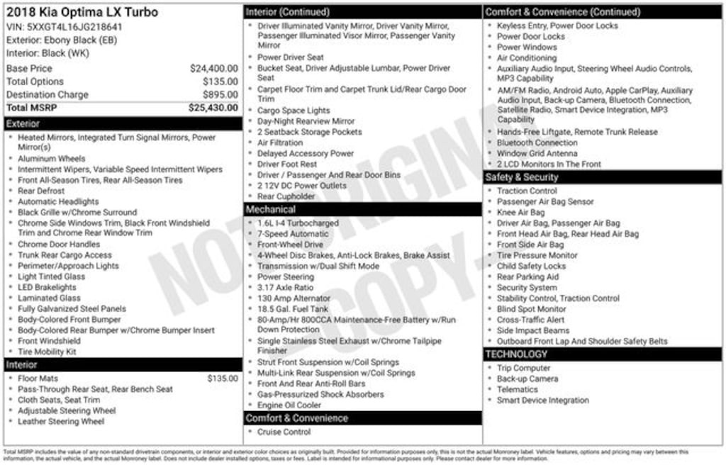 Used 2018 Kia Optima LX Turbo Sedan