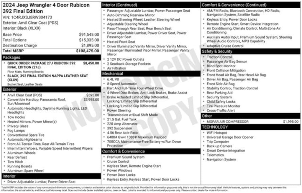 Certified 2024 Jeep Wrangler Rubicon 392 SUV