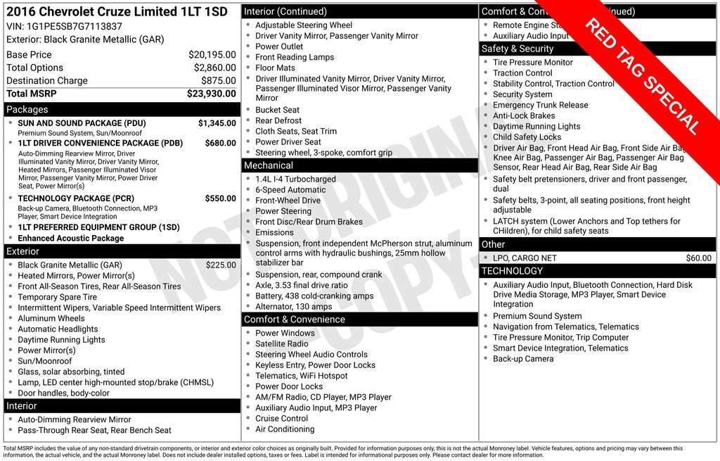 2016 Chevrolet Cruze Limited 1LT