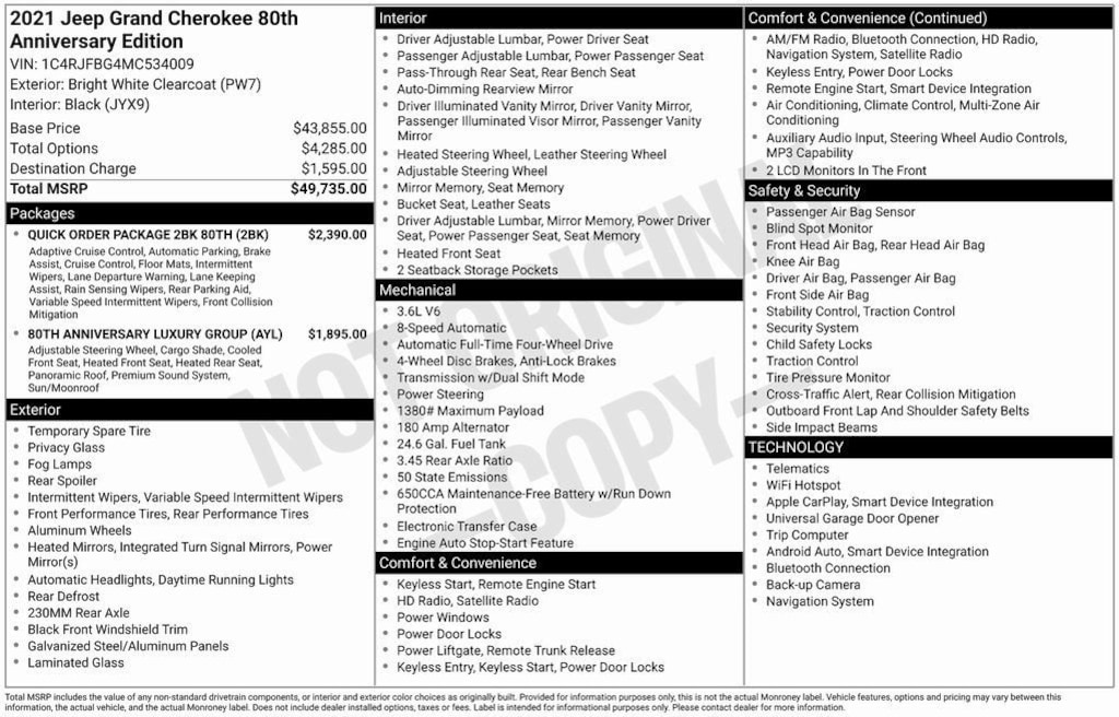 Used 2021 Jeep Grand Cherokee 80th Anniversary