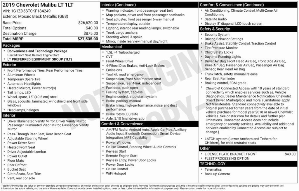 Used 2019 Chevrolet Malibu LT Car