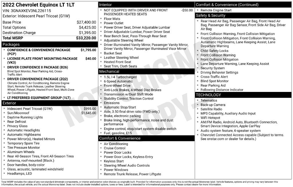 Used 2022 Chevrolet Equinox LT with VIN 3GNAXKEV3NL226115 for sale in Albion, MI