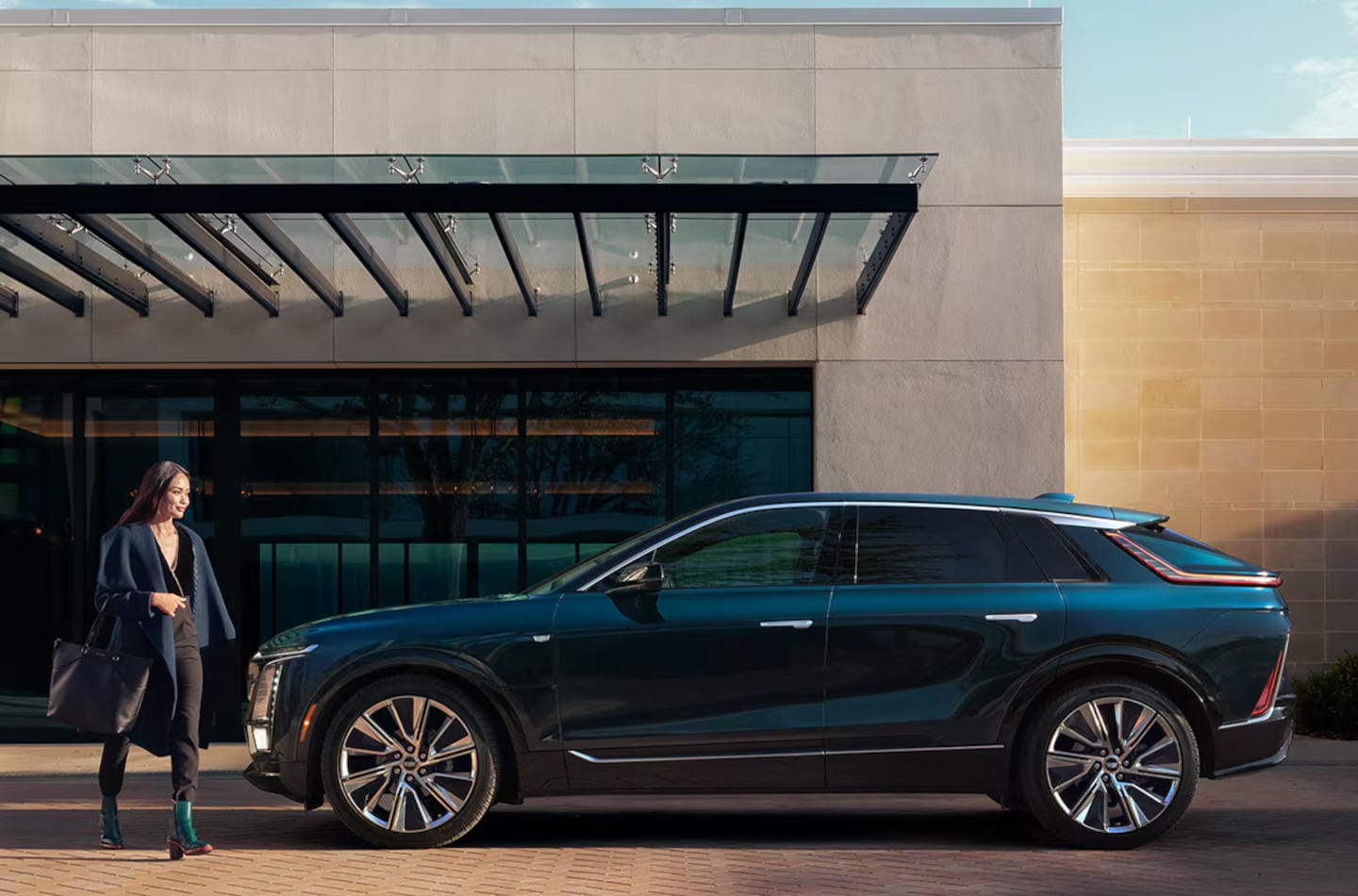 2027 Cadillac Lyriq parked at a modern house