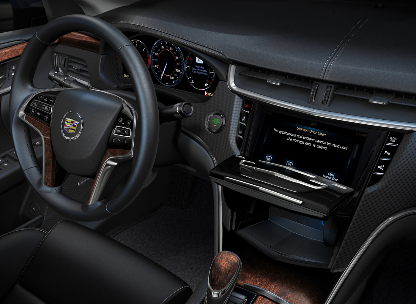 View of a Cadillac XTS interior featuring the CUE dashboard