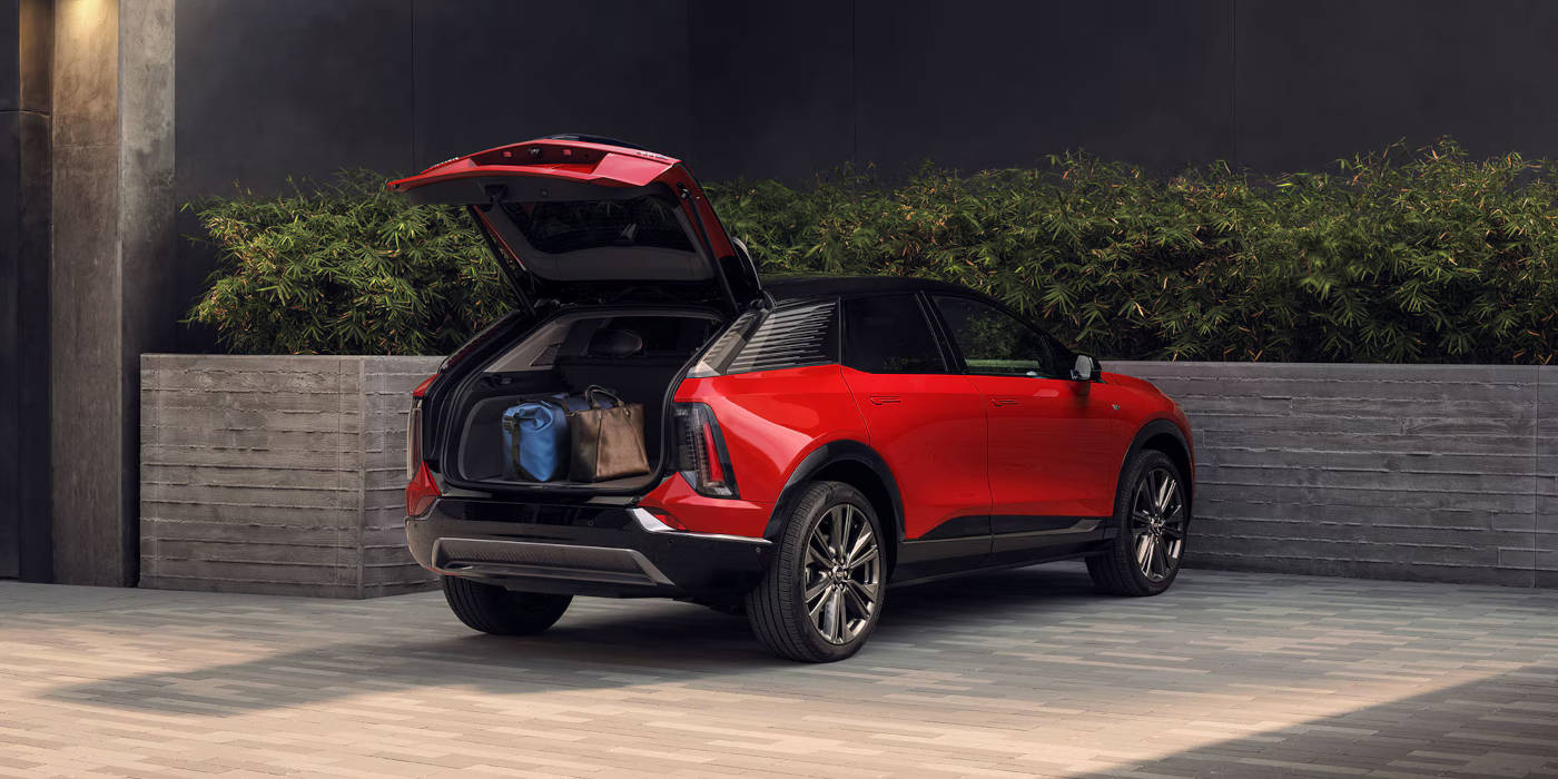 2026 Cadillac OPTIQ parked with hatchback open