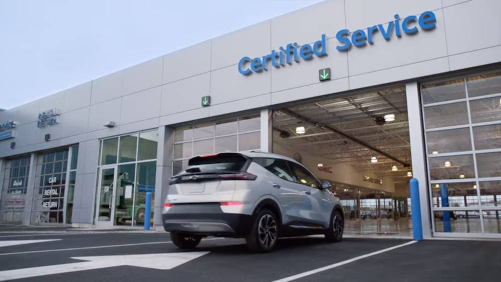 Chevy pulling into the service garage