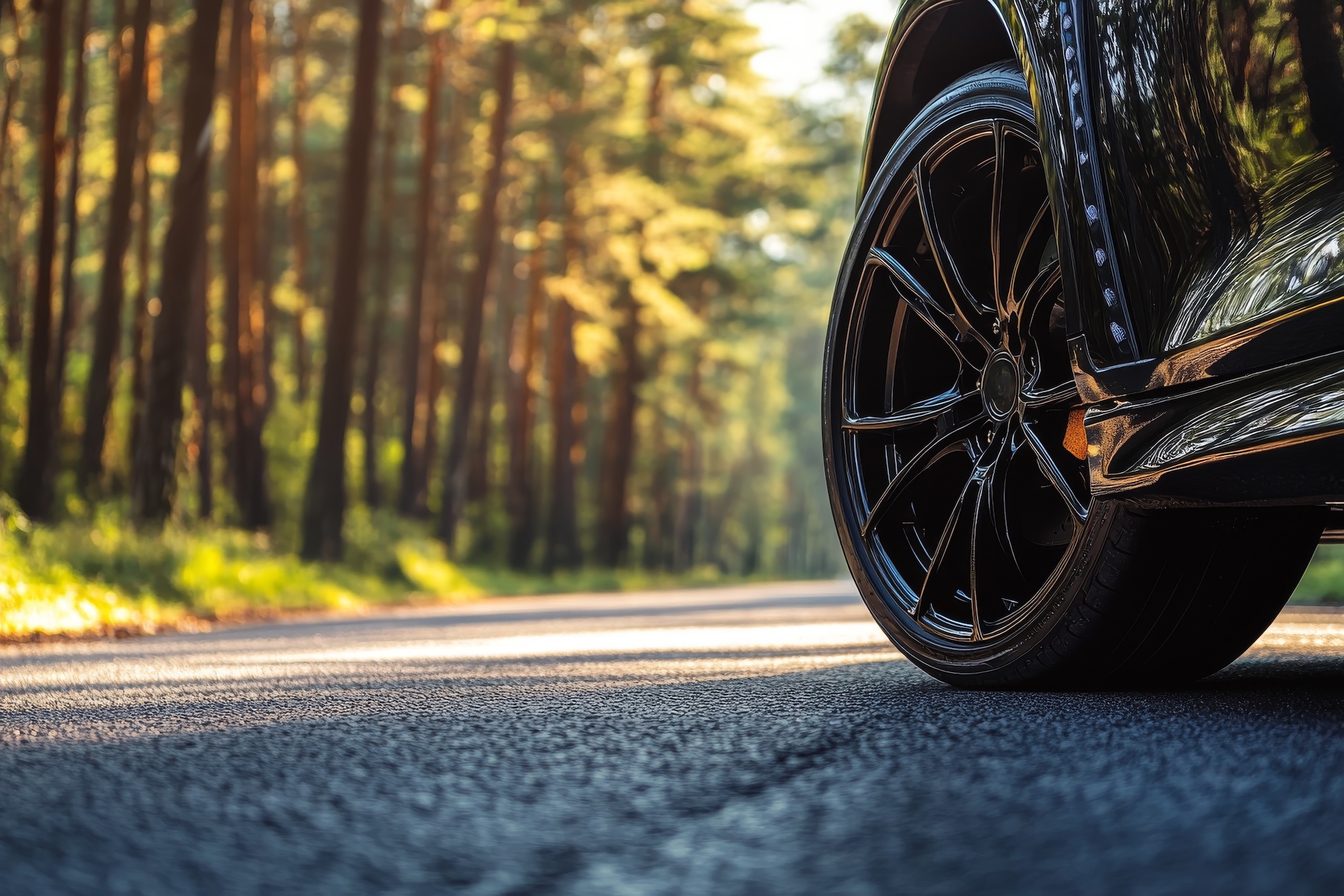 Tire on the road close up