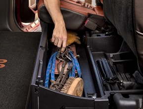 rear-seat storage and lockable under-seat storage