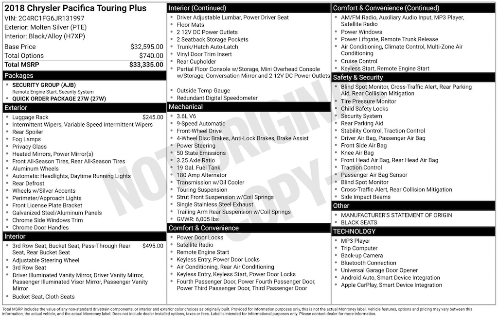 Used 2018 Chrysler Pacifica Touring Plus Minivan/Van