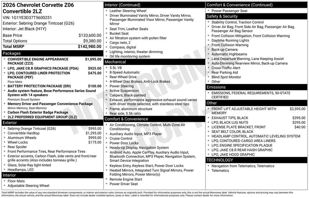 New 2026 Chevrolet Corvette Z06 2LZ Convertible