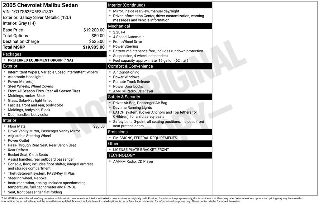 Used 2005 Chevrolet Malibu Base Car